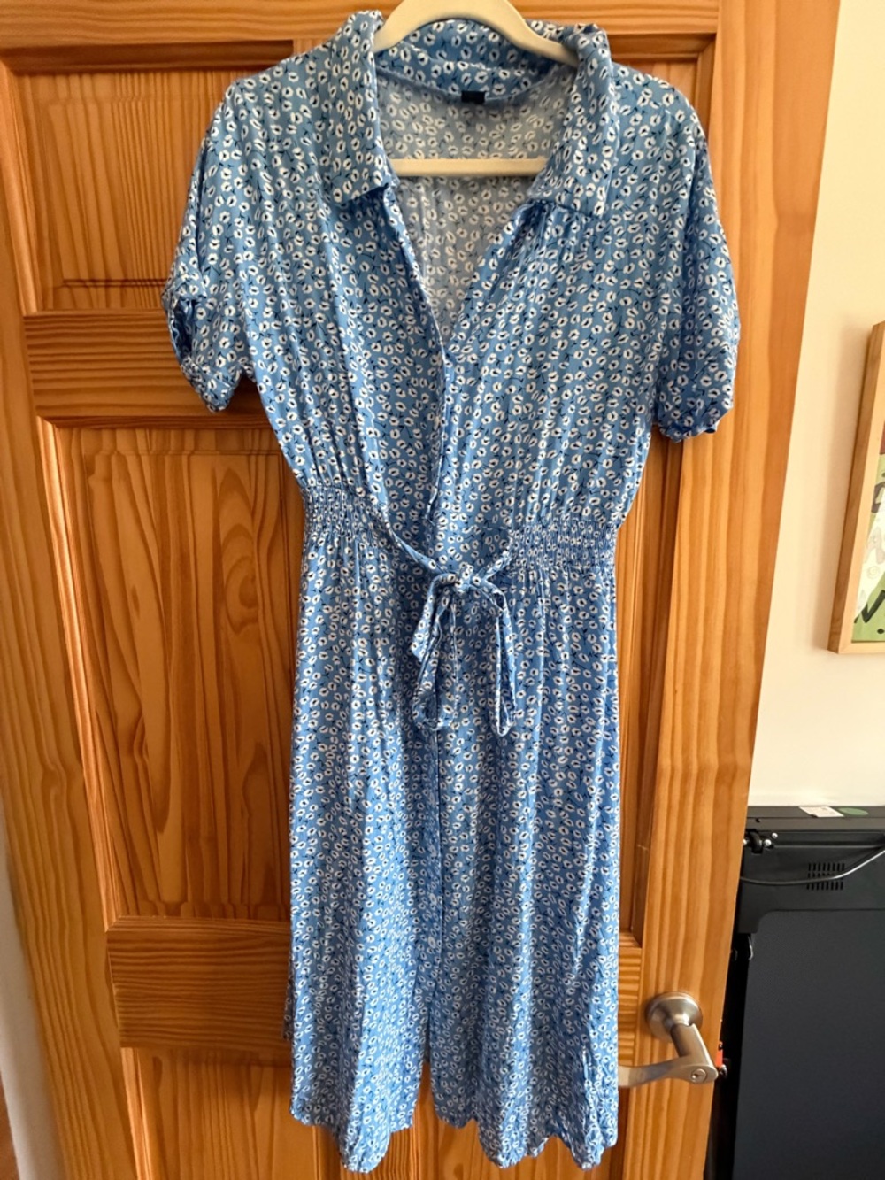 SHEIN Blue Floral Button-Front Midi Dress with Tie Waist